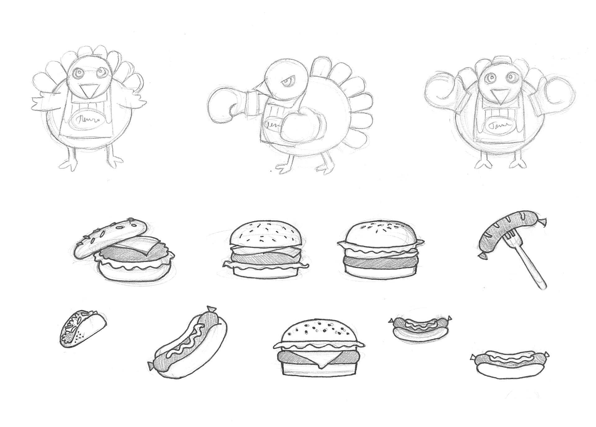 Jennie-O Turkey and Food Drawings