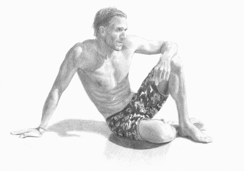 Pencil Drawing Man in Swim Trunks